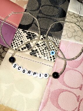 🌊Scorpio♏️ set of 3 - plain silver bracelet- silver with white and blue evil eye